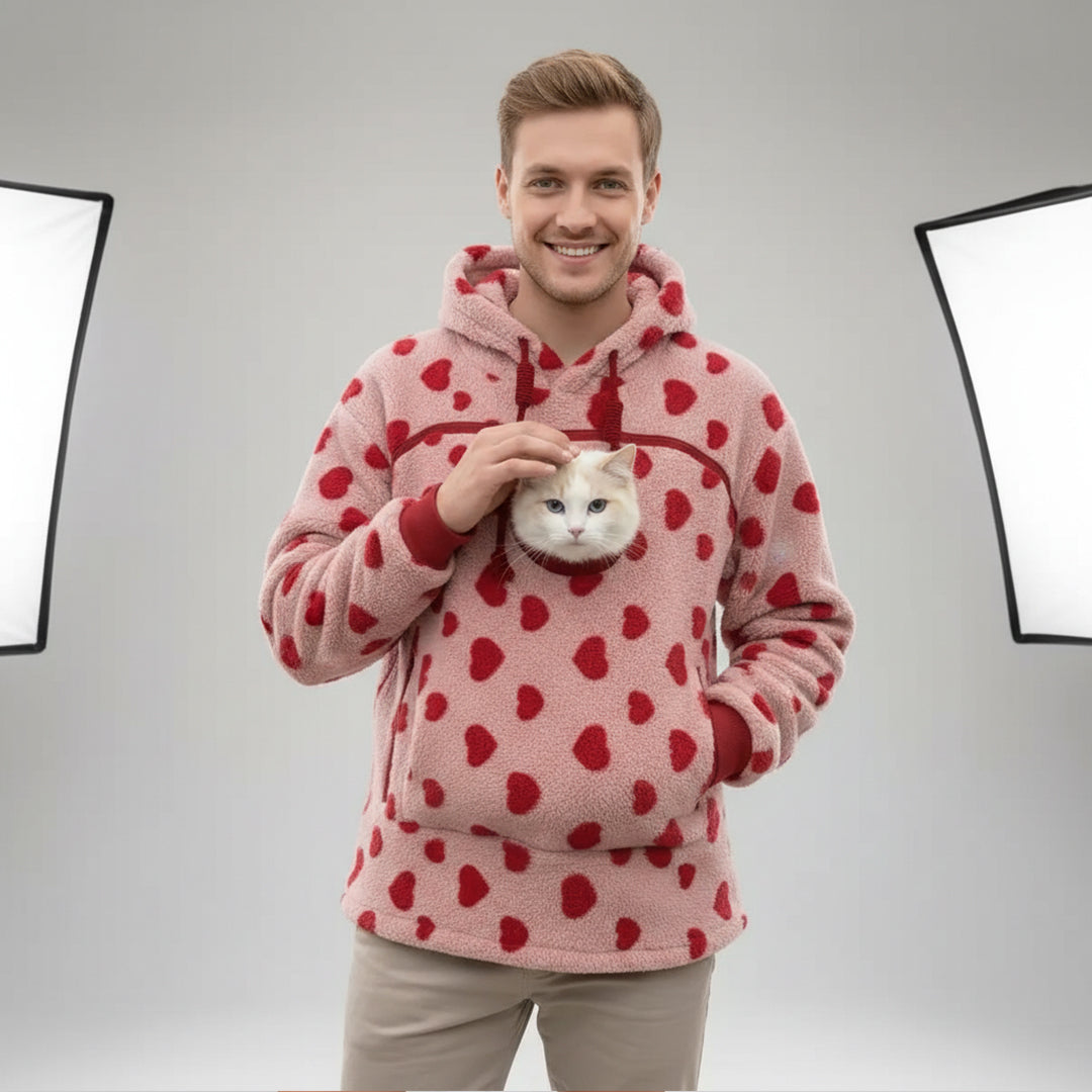 Oversize hættetrøje i fleece med stor lomme til kæledyr