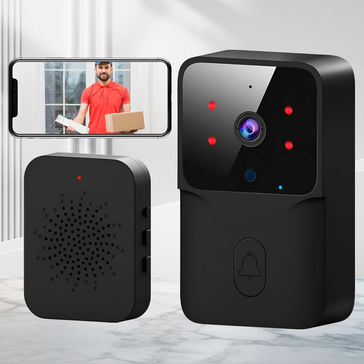 Trådløs WiFi-dørklokke med kamera