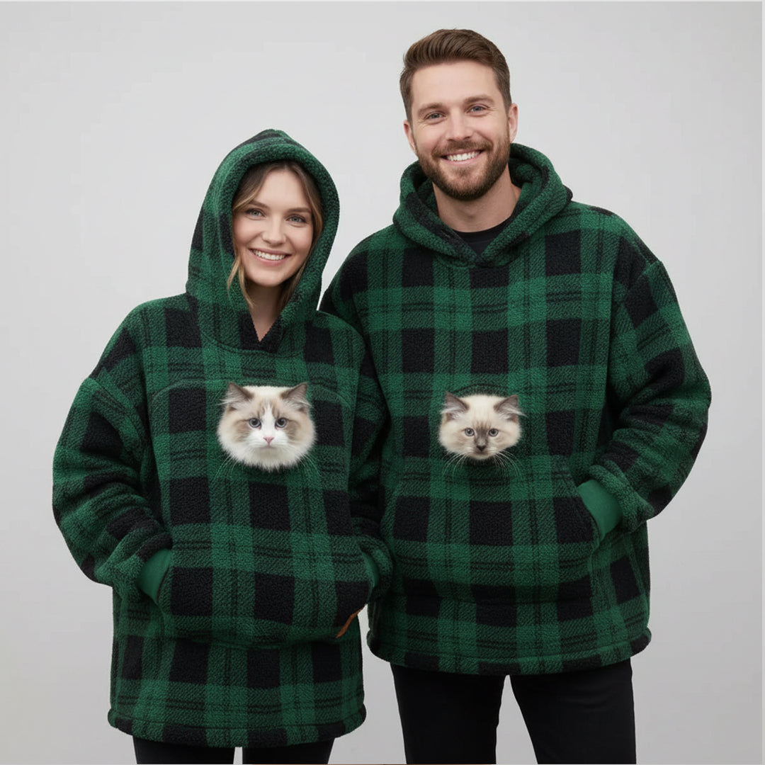 Oversize hættetrøje i fleece med stor lomme til kæledyr