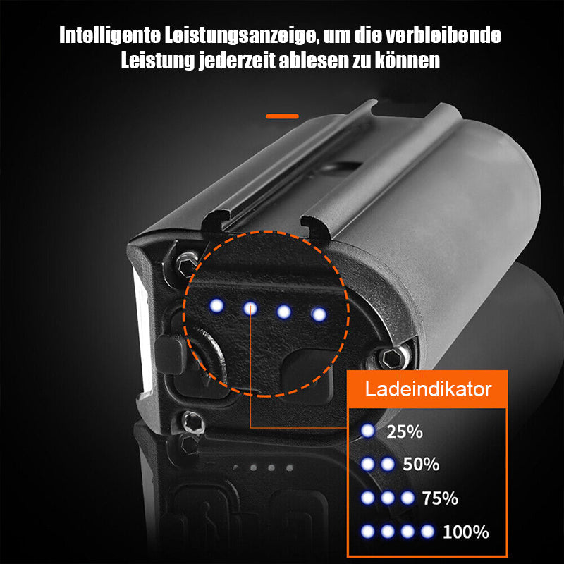 USB-genopladelig cykelforlygte med 900 lumen og batteriindikator