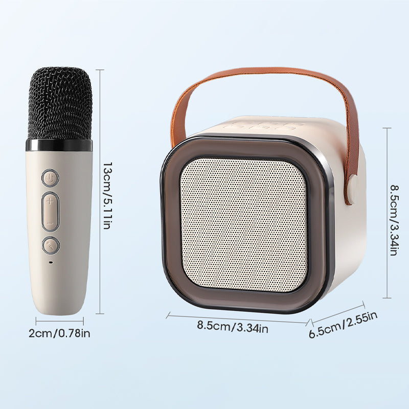 Mini-karaokemaskine med to trådløse mikrofoner