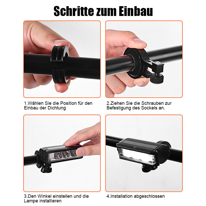 USB-genopladelig cykelforlygte med 900 lumen og batteriindikator