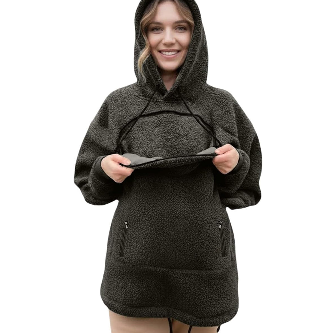 Oversize hættetrøje i fleece med stor lomme til kæledyr