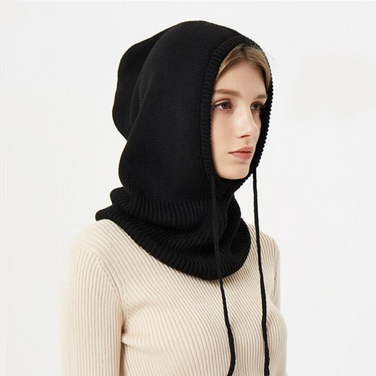Hættetrøje i balaclava-stil, vinterstrikket hue