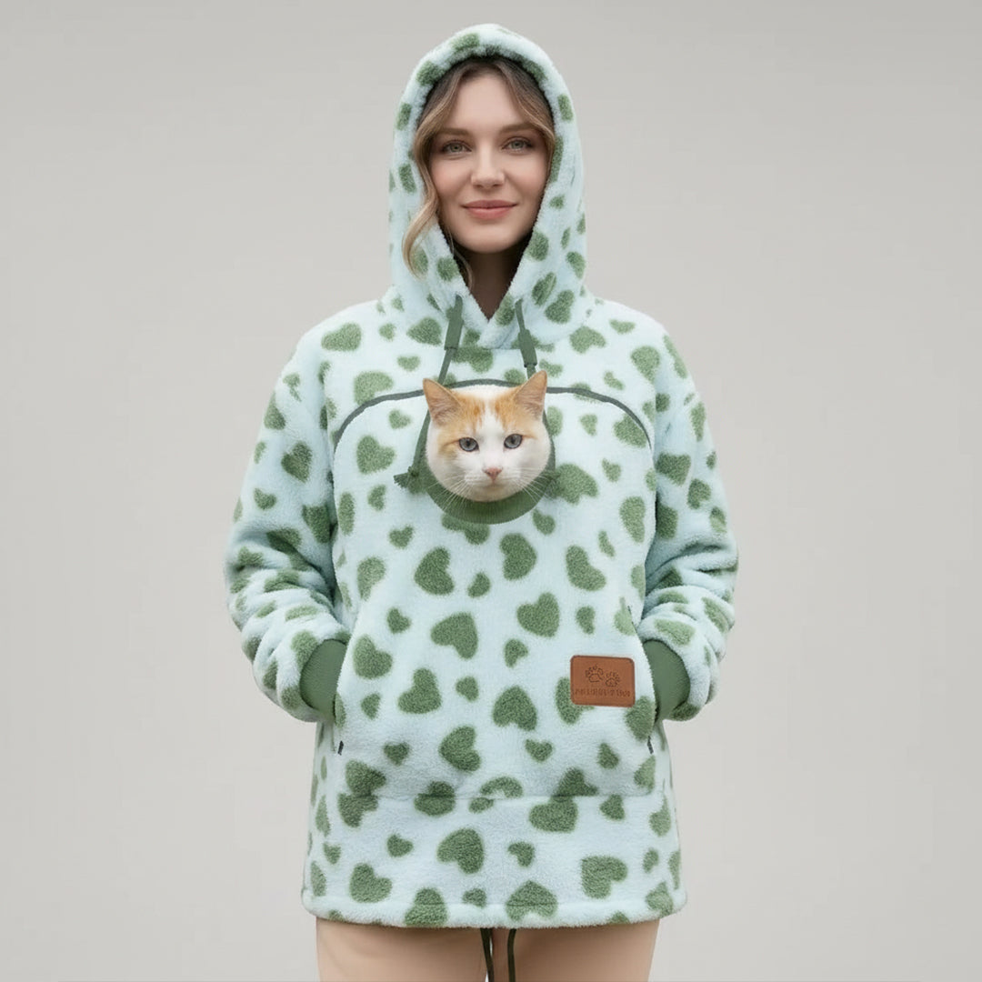 Oversize hættetrøje i fleece med stor lomme til kæledyr