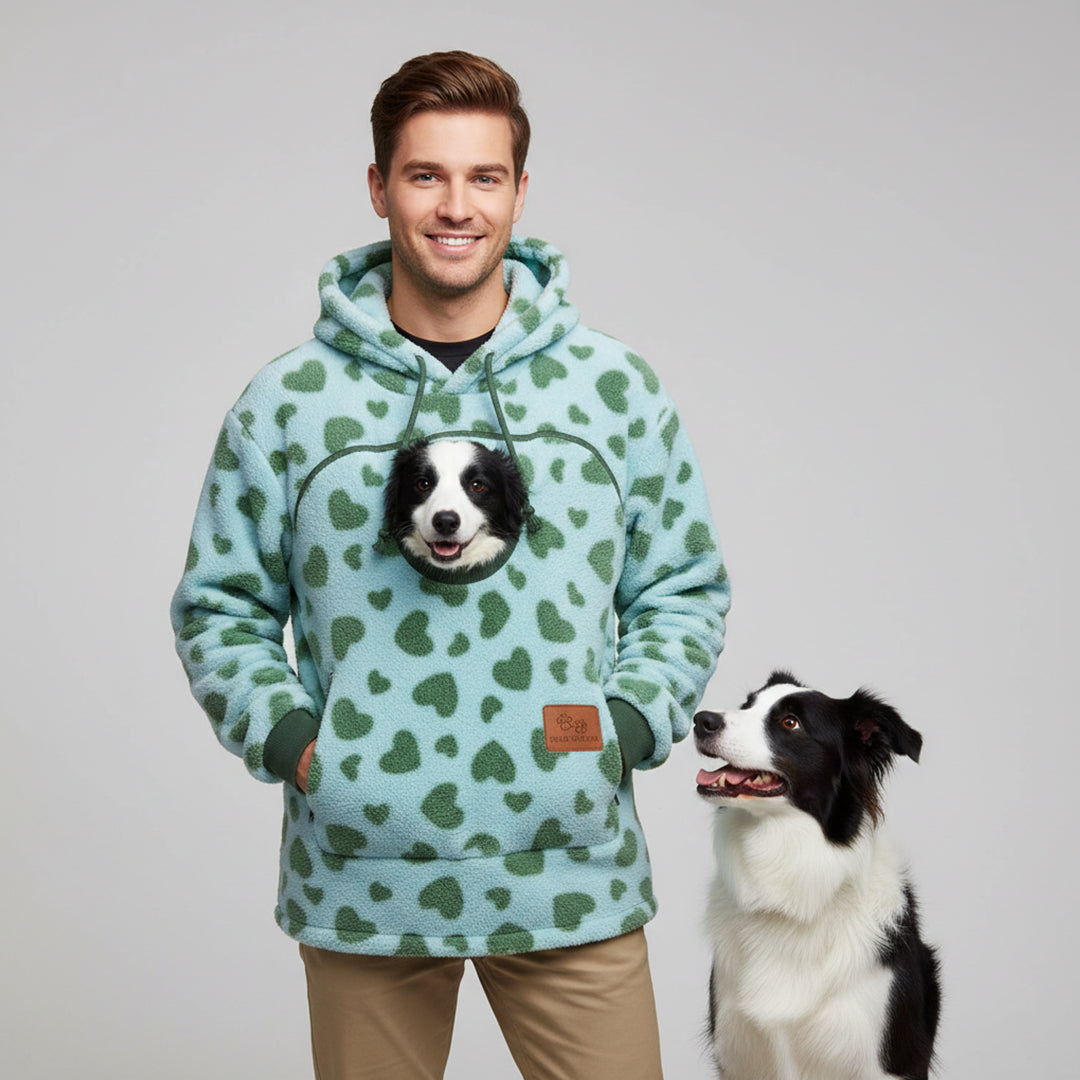 Oversize hættetrøje i fleece med stor lomme til kæledyr