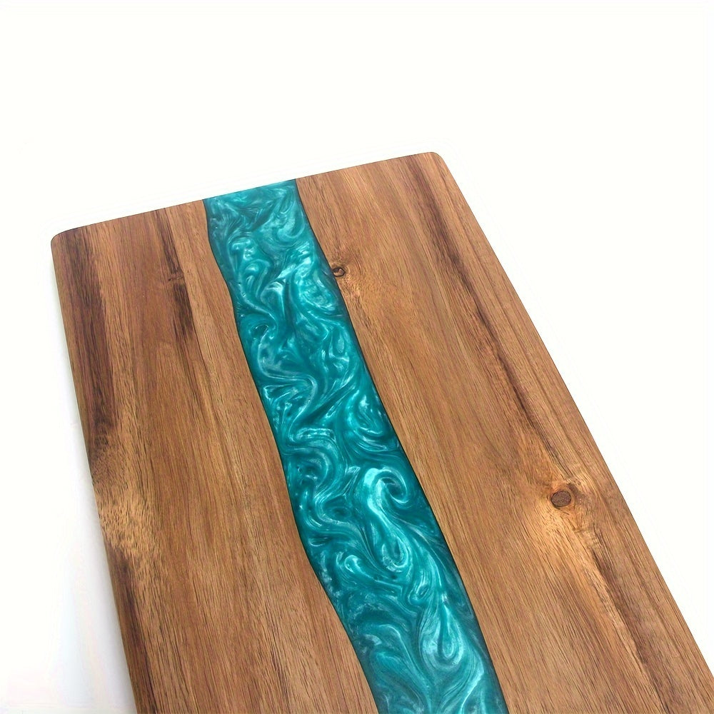 Skære- og serveringsbræt i akacietræ med blå resin, 46 × 23 cm