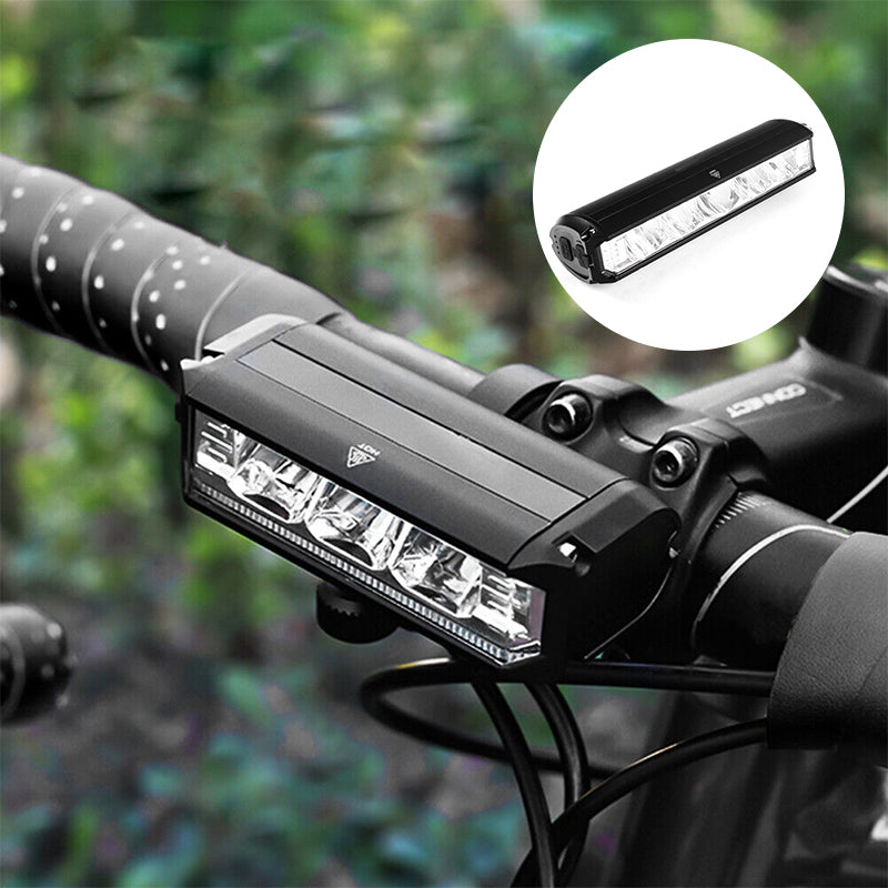 USB-genopladelig cykelforlygte med 900 lumen og batteriindikator