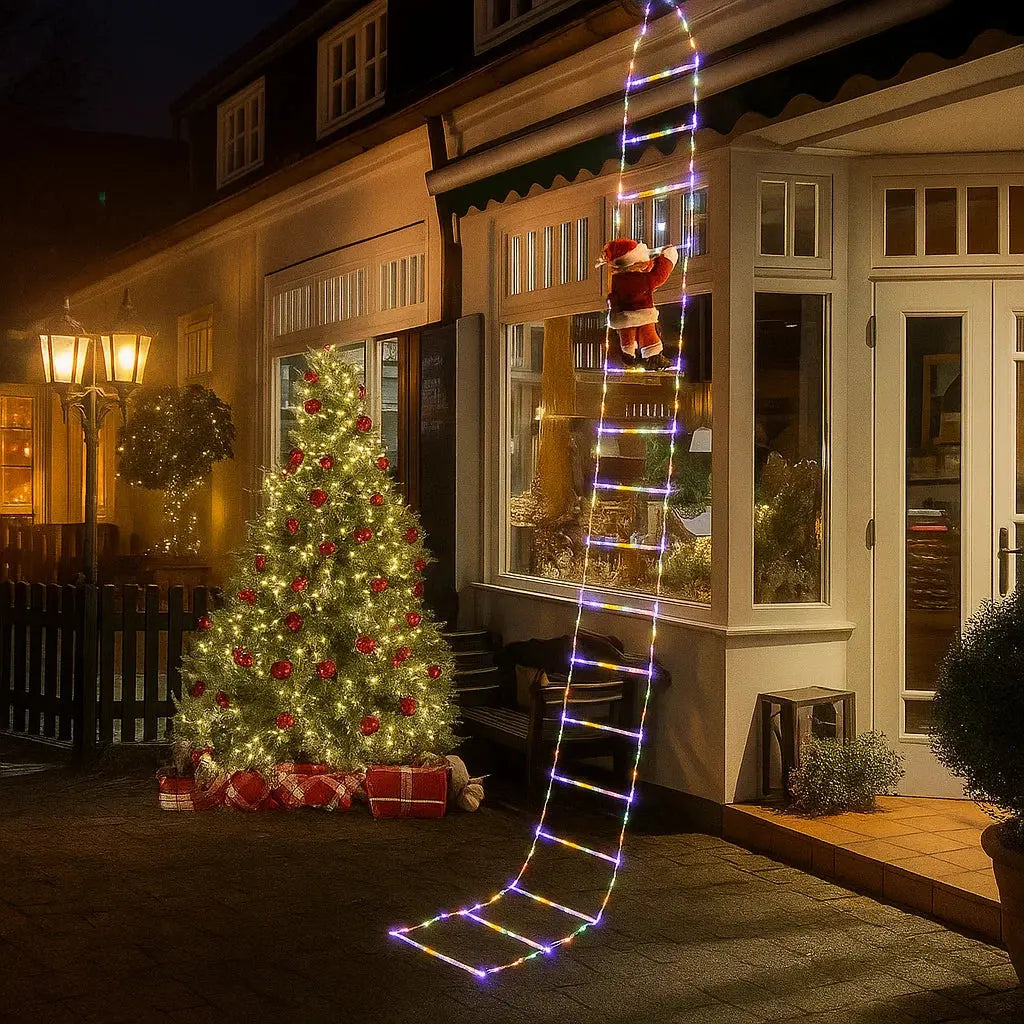 Klatrende julemand med 2,5 m LED-lysstige til inde og ude