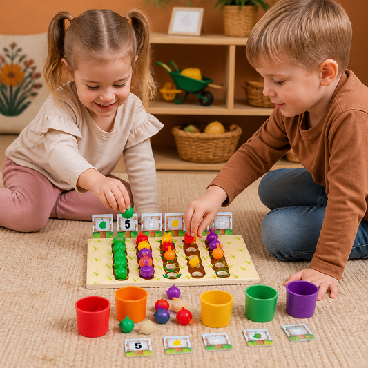Montessori-bondegårdsspil til farvesortering og tælling