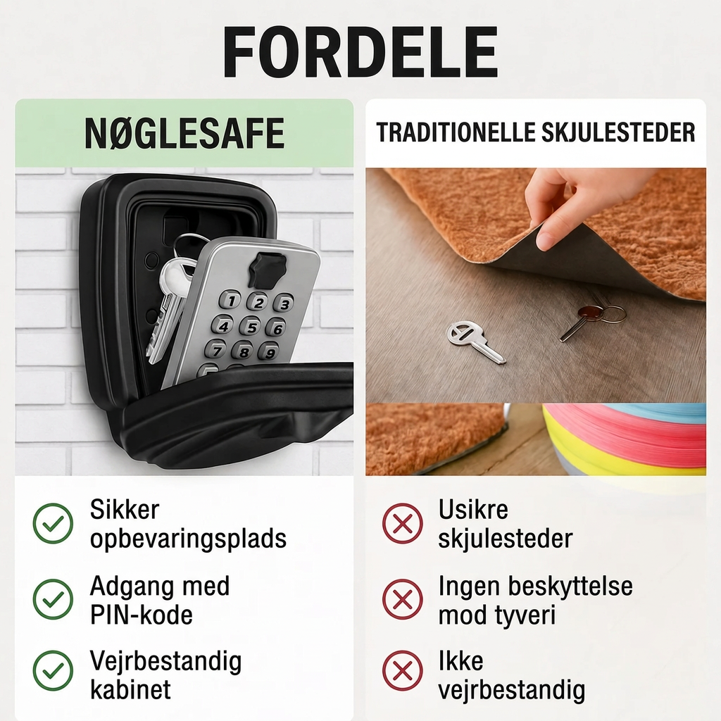 Nøgleboks i metal til vægmontering med indstillelig talkode