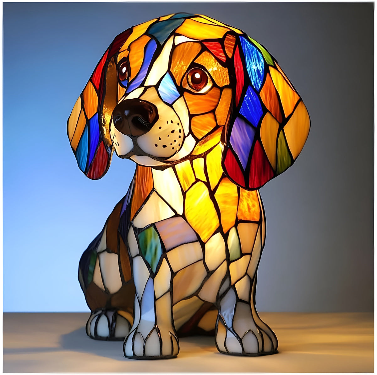 Bordlampe i farvet glas i hundestil – dyreindretning