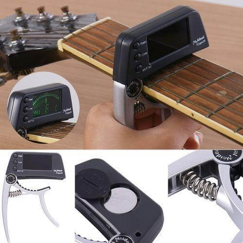 2-i-1 guitartuner og capo med LCD-display