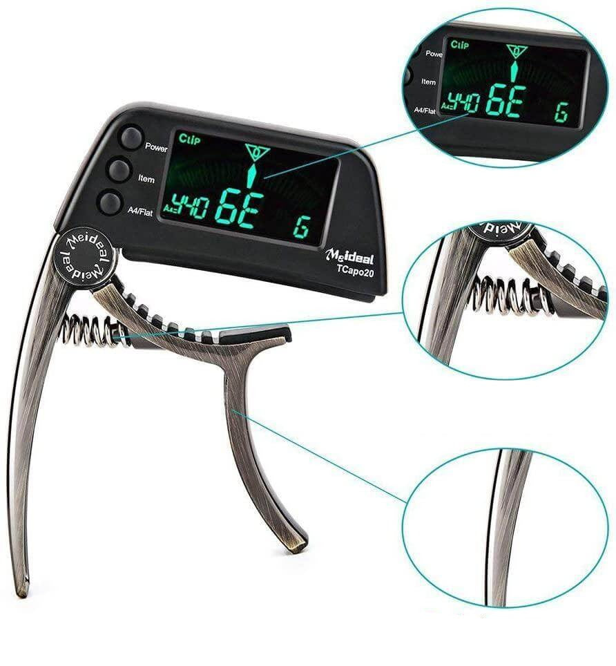 2-i-1 guitartuner og capo med LCD-display