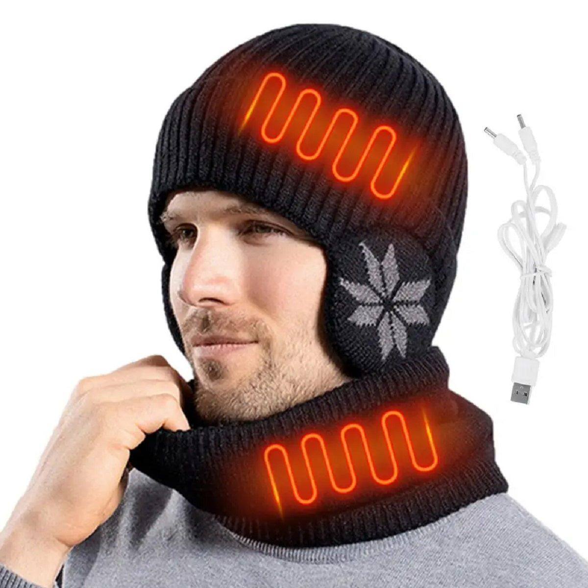 2 i 1 opvarmet vinterstrikket hue halsvarmer beanie hat halstørklæde