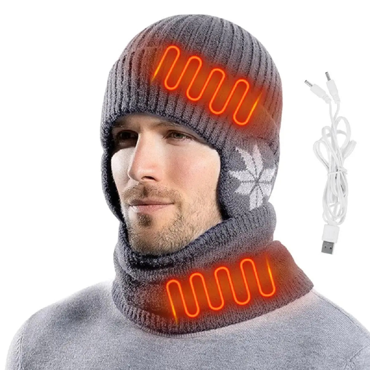 2 i 1 opvarmet vinterstrikket hue halsvarmer beanie hat halstørklæde