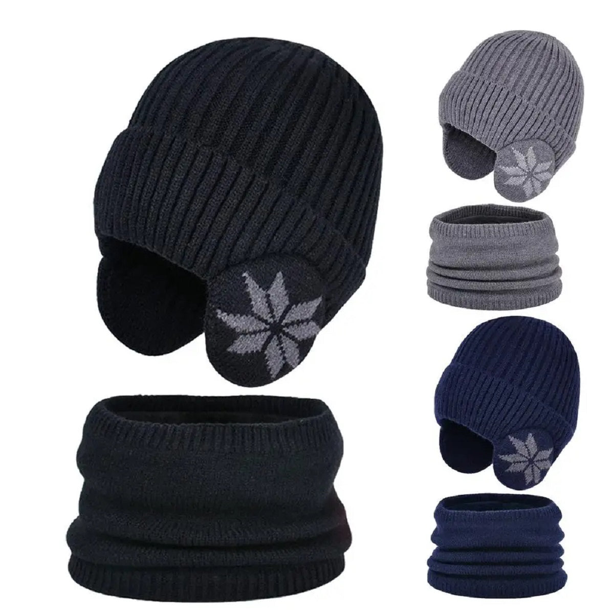 2 i 1 opvarmet vinterstrikket hue halsvarmer beanie hat halstørklæde
