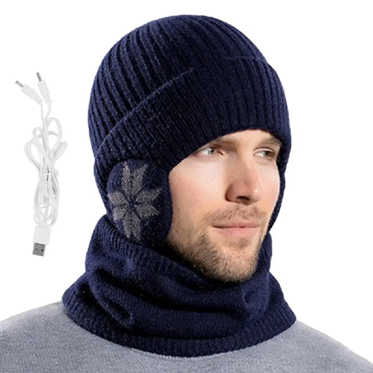 2 i 1 opvarmet vinterstrikket hue halsvarmer beanie hat halstørklæde