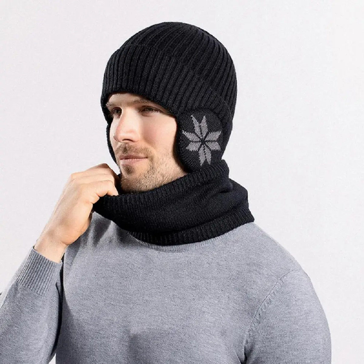 2 i 1 opvarmet vinterstrikket hue halsvarmer beanie hat halstørklæde