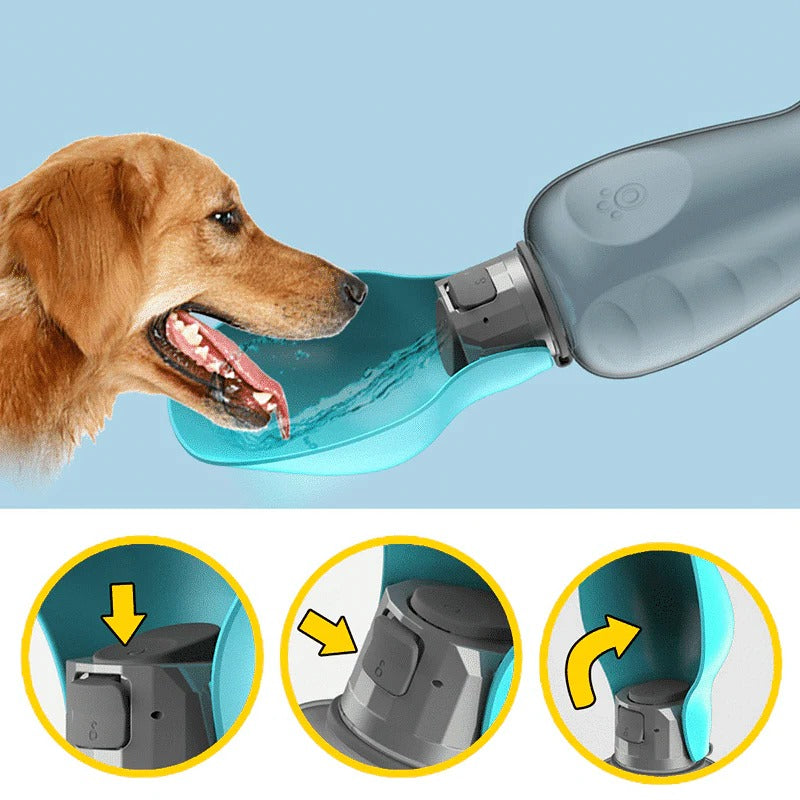 Rejsevandflaske til hunde med sammenklappelig skål
