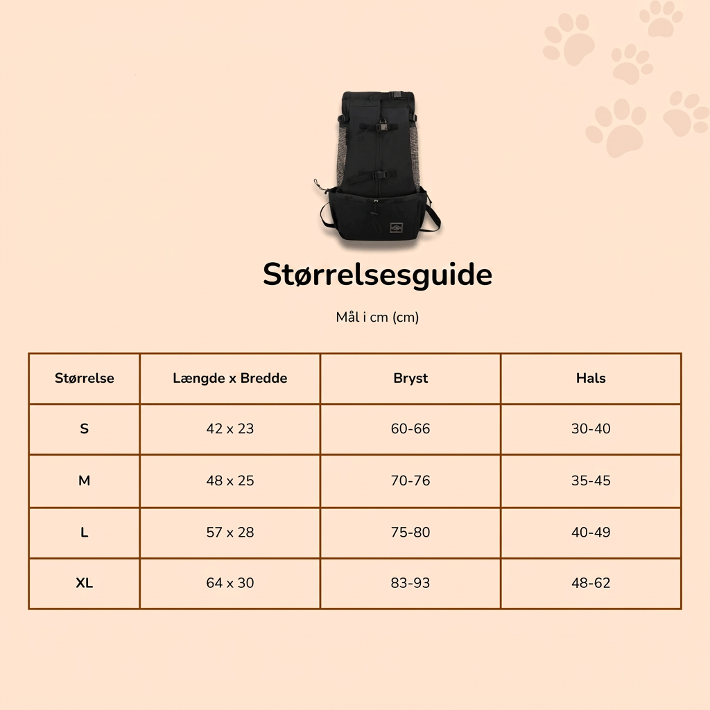 Bærerygsæk til hunde med størrelser til hunde på 1–12 kg