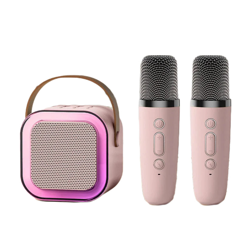 Mini-karaokemaskine med to trådløse mikrofoner