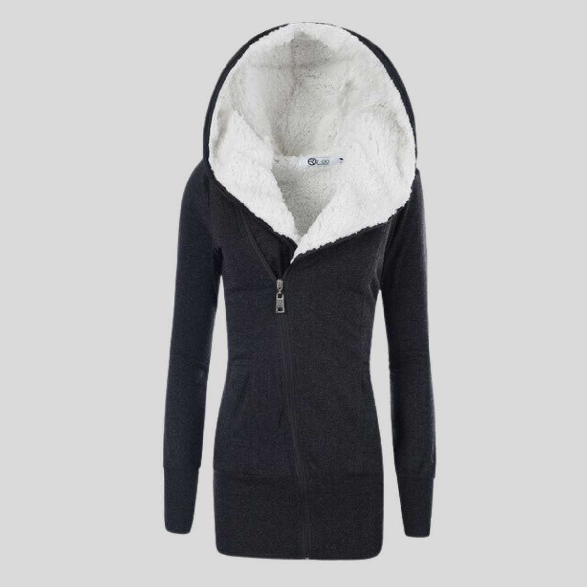 Halvlang cardigan Lam fleece Hættetrøje