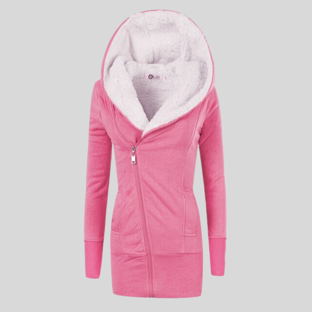 Halvlang cardigan Lam fleece Hættetrøje