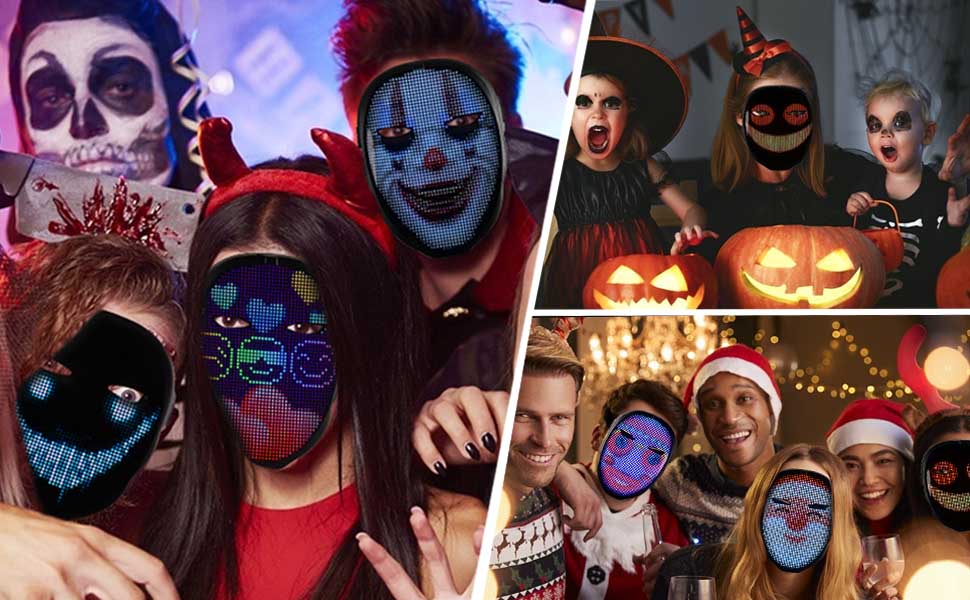LED Face Transformation Mask   Genopladelig maske med app-kontrol
